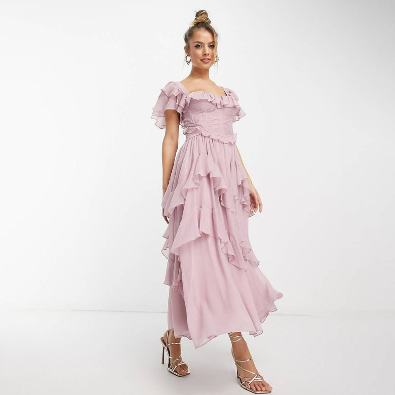 Summer Ruffled Backless Maxi Dress